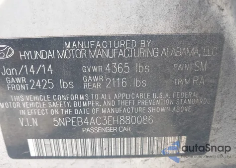 2014 Hyundai Sonata Gls from USA, damaged, VIN 5NPEB4AC3EH880086